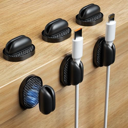 6 Pack Puretor Cord Organizer Holders - Strong Adhesive & Magnetic Desk Cable Management, Effortlessly Organize Phone Charging Cords for Home, Office, Car, Desk & Nightstand