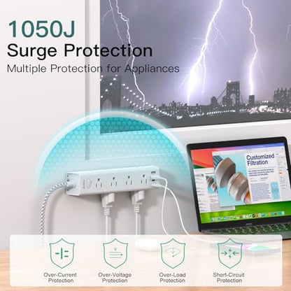 Surge Protector Power Strip - 10 FT Extension Cord with 12 AC Outlets 4 USB