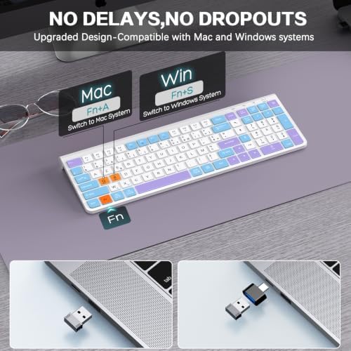 JOYACCESS Wireless Keyboard,Ergonomic Computer Keyboard,Silent Compact Cordless,Low Profile with Numeric Pad for Mac/Windows/PC/Desktop/Laptop-Purple Blue