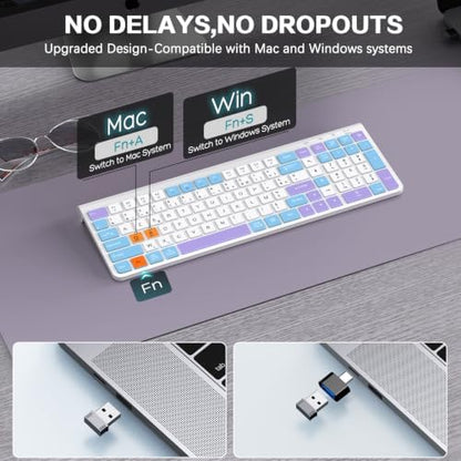 JOYACCESS Wireless Keyboard,Ergonomic Computer Keyboard,Silent Compact Cordless,Low Profile with Numeric Pad for Mac/Windows/PC/Desktop/Laptop-Purple Blue