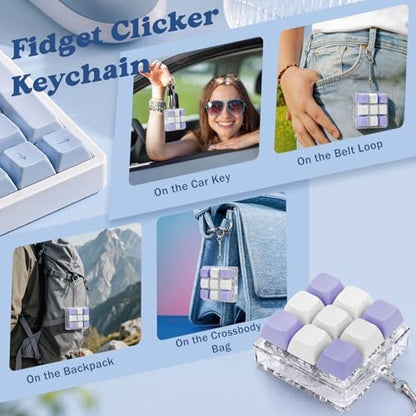 Keyboard Fidget Toy, Creamy Fidget Clicker Keyboard Fidget Keychain, Button Fidget Gifts for Adults, Boost Focus & Ease Anxiety Anywhere — Perfect Stress-Relief Gift (3×3 Grid Layout G)