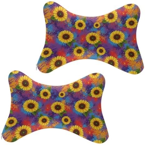 2 Pack Car Headrest Pillow Sunflower Painting Soft Memory Foam Neck Cushion for Neck Pain Relief