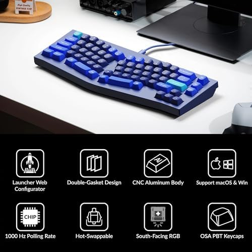Keychron Q8 Wired Custom Mechanical Keyboard, 65% Alice Layout QMK/VIA Programmable with Hot-swappable Gateron G Pro Brown Switch Double Gasket Compatible with Mac Windows Linux (Blue)