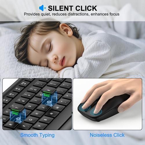 Wireless Keyboard and Mouse Combo, Full Size Silent Ergonomic Keyboard and Mouse, Long Battery Life, Optical Mouse, 2.4G Lag-Free Cordless Mice Keyboard for Computer, Mac, Laptop, PC, Window(2 Pack)