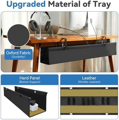SHUWEI 48" Under Desk Cable Tray, Fabric No-Drill Mount, Off White