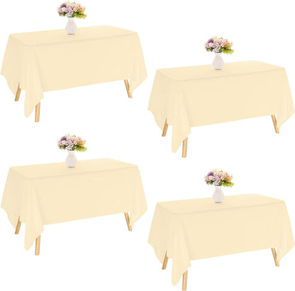 4 Pack Rectangle Tablecloth for 6 Foot Tables Washable Polyester Table Cover for Wedding Dining Table Parties Banquet（60x102 Champagne）