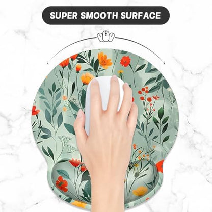 ITNRSIIET Ergonomic Mouse Pad with Wrist Support Wrist Rest Smooth Surface Non-Slip Rubber Base Comfortable Office Supplies Pain Relief, 9.8 x 9.1 inches, Beautiful Flowers