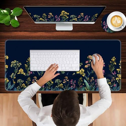 Keyboard Wrist Rest and Mouse Pad with Wrist Support Set Ergonomic Coaster,Memory Foam,Easy Typing Pain Relief,Large XL Desk Mat 31.5"x 11.8",Garden Flowers
