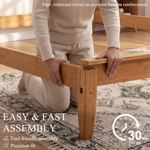 Joinery Inspired Solid Bamboo Bed Frame Queen Size with Headboard