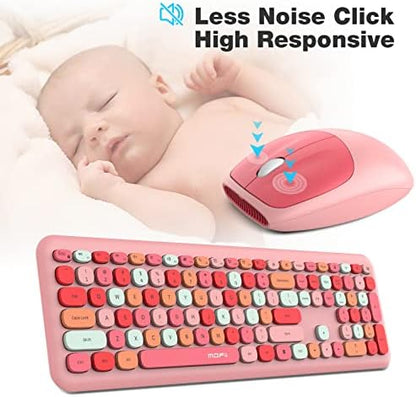 MOFII Wireless Keyboard and Mouse Combo Silent, Slim Compact 2.4G USB Full Size , Cute 110 Keys Keyboard for PC, Notebook, MacBook, Tablet, Laptop, Windows System