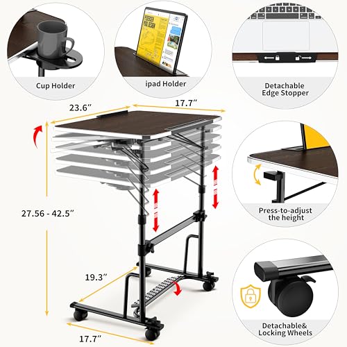 Foldable Standing & Rolling Desk, Upgraded Portable Desk on Wheels