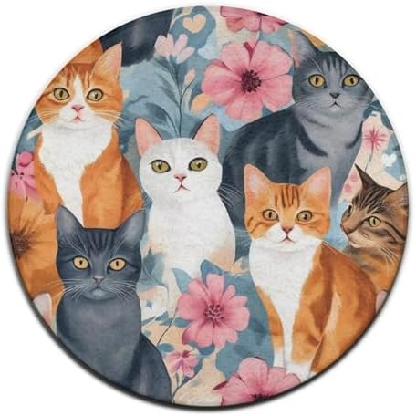 Men's Large Home Decor Mat, Soft Round Yoga Carpet, Non Slip Machine Washable Home Office Circle Rug Cat Lovers Kitten