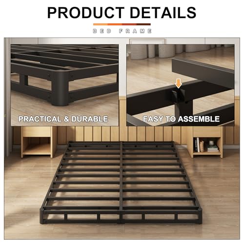 5 Inch Box Spring Full Size Metal Bed Base with Fabric Cover
