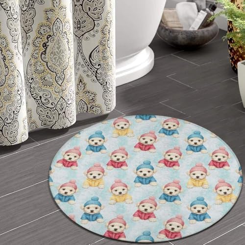 Soft Round Yoga Carpet, Office Chair Decor Round Mat for Carpet and Hardwood Floors Cute Animal Maltese, 60inch