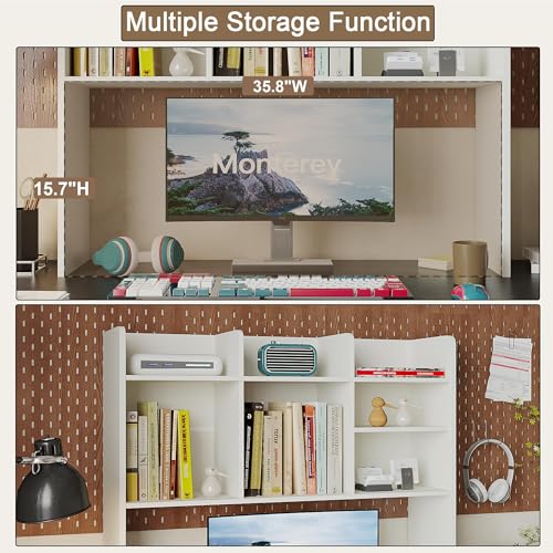 Desk Hutch Dorm, Desktop Bookshelf with 7 Shelves