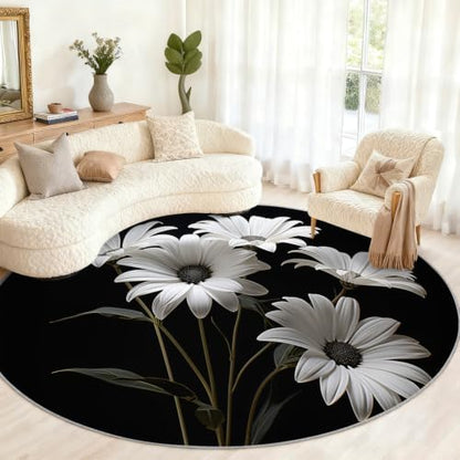 Floral Round Area Rug - 3.3ft Abstract Floral Round Rug for Kitchen, Modern Fashion Circle Rugs Washable Soft Non-Slip Carpet for Bathroom Kitchen Decor Mat