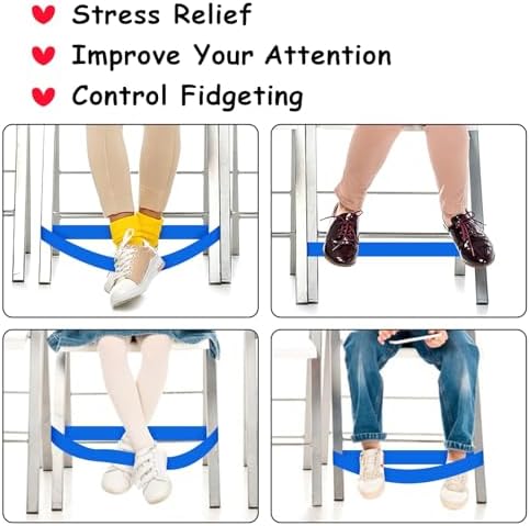20 Pack Chair Bands for Kids with Fidgety Feet, ADHD Tools for Kids, ROOKEA Sensory Room Must Haves for Adhd Kids Fidget Chair Bands Autism Classroom Must Haves ADHD Tools for Classroom Home Chairs