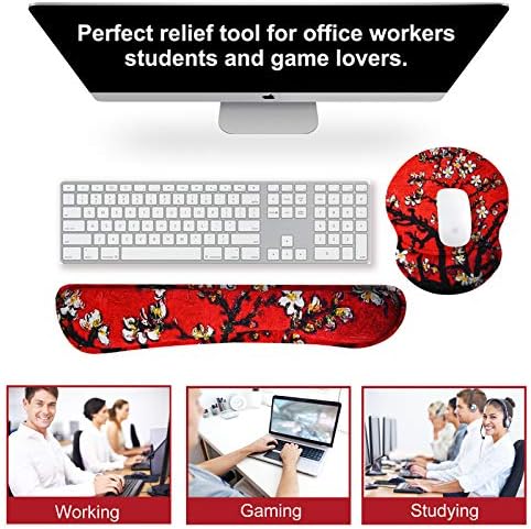 ArtSo Upgraded Wrist Rest Support for Mouse Pad & Keyboard, Ergonomic Gel Mousepad Non-Slip Rubber Base Home,Office Pain Relief, Easy Typing Cushion Neoprene, Soft Memory Foam, Red Van Gogh Painting