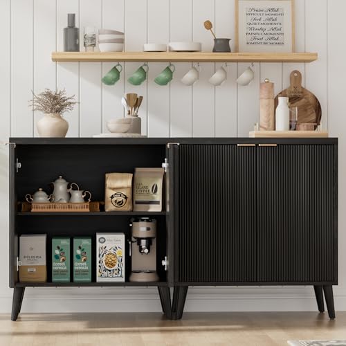 Fluted Buffet Cabinet with Storage, Modern Sideboard Cabinet