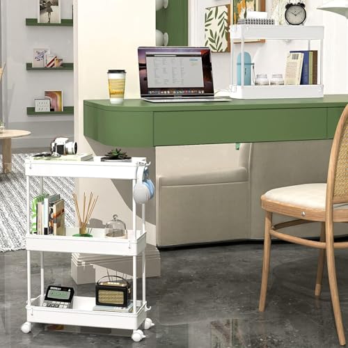 Slim Rolling Storage Cart, 3 Tier Bathroom Cart Organizer,White