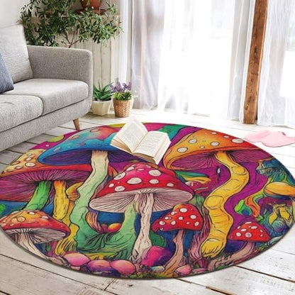 Large Round Area Rug Home Decor Modern Bathroom Rug Kitchen Office Circle Rug for Living Room Sofa Circle Cute Mat Colorful Mushrooms Art, 24inch
