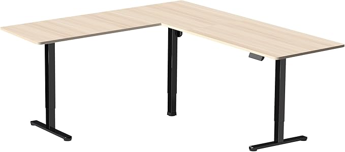 VIVO Electric Corner 75 x 63 inch L-Shaped Standing Desk, Memory Height Adjustment, Light Wood Top Black Frame, DESK-E3CTBC-75