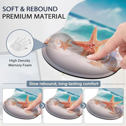 Starfish Wrist Rest Support for Mouse Pad Keyboard Set, Shell Beach Mouse Pad with Non Slip Rubber Base for Home and Office Typing Support