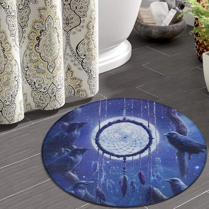 Machine Washable Modern Round Area Rug, Room Sofa Yoga Soft Round Carpet, Home Decor Non Slip Kitchen Office Circle Rug Dream Catchers and Raven, 24inch