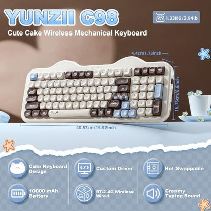 YUNZII C98 Cute Cake Wireless Mechanical Keyboard(Choco, Candy Switch)