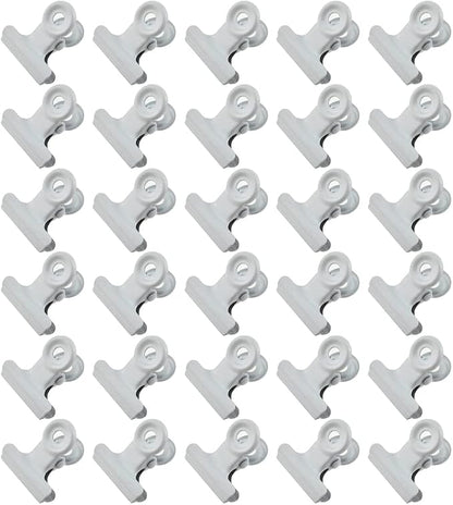 HAHIYO 0.87inch White Bulldog Clips Metal File Hinge Binder Clips Clamps Save Space Strong Spring Jaws Rock Solid Grip Book Lay Flat Deburred Edge for Hang Photos Wall Grid Dog Food 30PCS