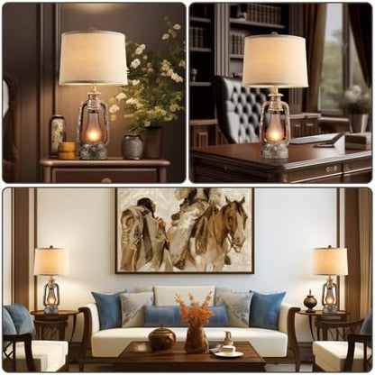 Farmhouse Rustic Table Lamps Set of 2, Iron Gray