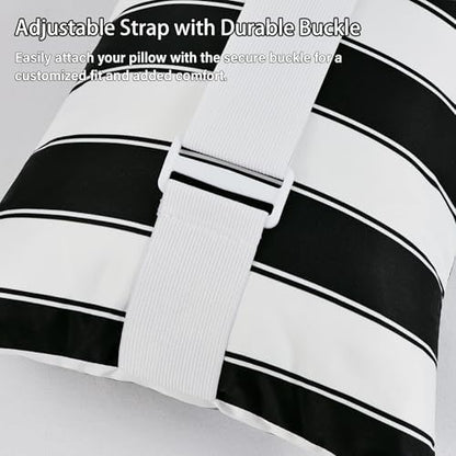 Black Striped Outdoor Lounge Chair Headrest Pillow 11"x16", 2 Pack