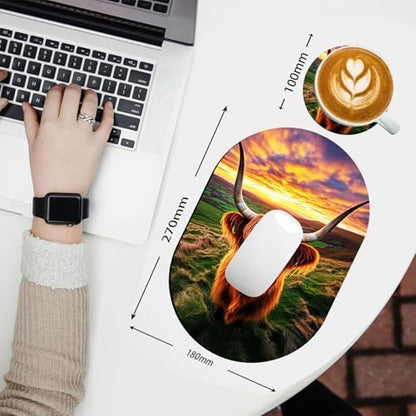 Small Mouse pad, Portable, Waterproof Non-Slip Rubber Bottom, Suitable for Wireless Mouse, Laptop Keyboard Tray for Both Men and Women, Office Travel 7.1x10.6in，Highland Cow