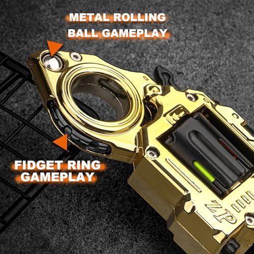 Metal Fidget Toys Adults Gun: Fidget Spinner Cool Fidget Toy for Men Stress Relief Spinner Ring for Finger Concentration Office Study Travel (Radiant Gold)