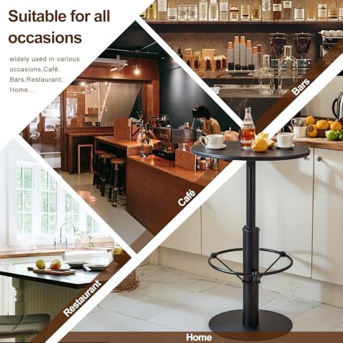LOKKHAN Premium Black Round Bar Table with Footrest, 23.6in Tabletop, 41in Height, Solid Iron Construction, Weather-Resistant Powder Coating - Ideal for Patio & Bistro Use, Sturdy & Durable