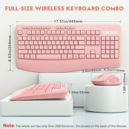 Wireless Keyboard and Mouse Combo, Full Size Ergonomic with Wrist Rest