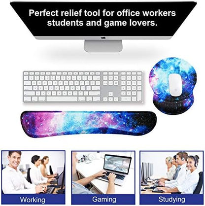 ArtSo Upgraded Wrist Rest Support for Mouse Pad & Keyboard, Ergonomic Gel Mousepad Non-Slip Rubber Base Home,Office Pain Relief & Easy Typing Cushion with Neoprene Cloth & Soft Memory Foam, Galaxy
