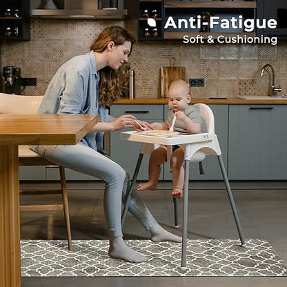FRESHMINT Kitchen Mat Set of 2, Anti-Fatigue Cushioned Kitchen Mats for Floor, Waterproof Non Slip Comfort Standing Mat, Boho Kitchen Rug for Kitchen Decor, Sink, Office, 17"x30"+17"x47", Khaki Tan