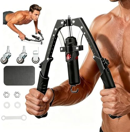 HI-REEKE Hydraulic Chest Exerciser, 3-in-1Chest Press Machine with Ab Roller Power Twist Workout Equipment