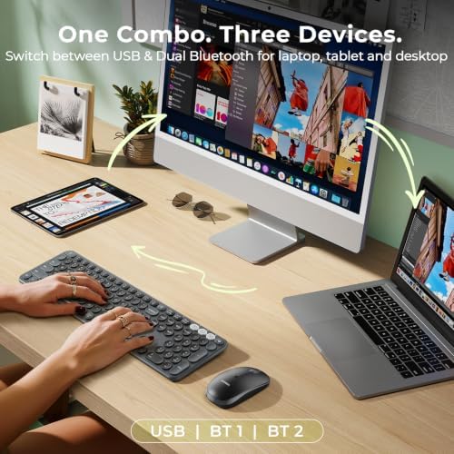 seenda COE202 3-Device Bluetooth Keyboard Mouse Combo for Mac iPad PC