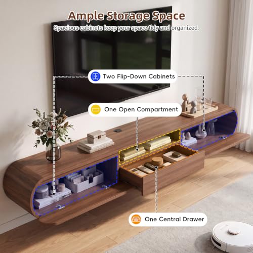 Floating TV Stand with Storage, Wall Mounted Entertainment Center, Walnut
