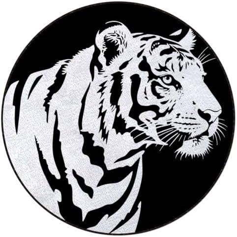 Black Lines Round Area Chair Mat for Hardwood Floors, Tiger Profile Jungle Animal Swivel Chair Protector, Protect The Floor from Scratches, Black White Diameter 51 in