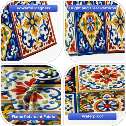 6 Pcs Fluorescent Light Covers for Ceiling Lights Mexican ceramic Ethnic Magnetic Light Filters Decorative for Classroom Office Hospital Home 4x2 Ft