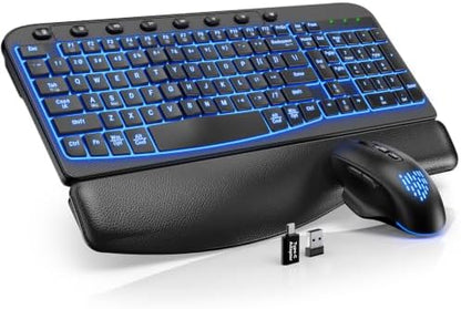 SABLUTE Wireless Keyboard and Mouse Combo, Ergonomic Wave with Wrist Rest