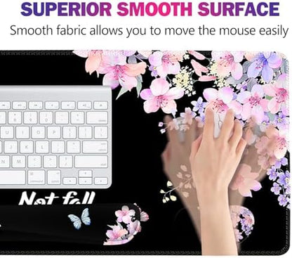 ARTSO Large Mouse Pad Keyboard Wrist Rest Support Combo, Memory Foam Wrist Pad, Extended Desk Mat Protector, God is Within Her Desk Blotter, Psalm Flower Butterfly