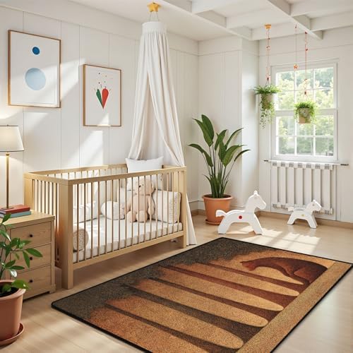 Serene Bear Pine Trees Tranquil Nature Landscape Art Area Rug Outdoor Patio Rug Play Mat Modern Floor Carpet Non-Slip Home Decor Living Room Kids Bedroom Nursery, 3x5 ft