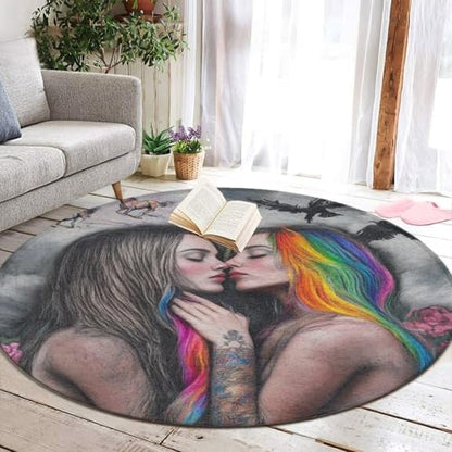 Highly Premium Quality Floor Mat, Office Chair Decor Mat, Room Sofa Yoga Soft Round Carpet Goth Gothic Girl Lace Love LGBT Lesbian Pride, 36inch