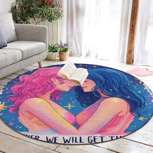 Large Round Area Rug Home Decor Modern Bathroom Rug Kitchen Office Circle Rug for Living Room Sofa Circle Cute Mat Lesbian LGBT Girl Pride Love, 36inch