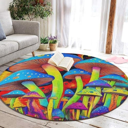 Home Decor Non Slip Kitchen Office Circle Rug, Machine Washable Modern Round Area Rug, Room Sofa Yoga Soft Round Carpet Trippy Tie Dye Magic Mushrooms Art, 24inch