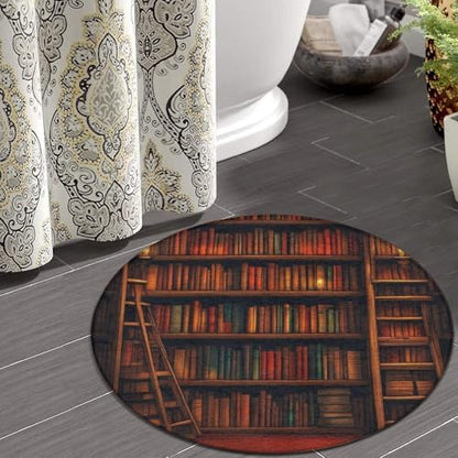Home Decor Non Slip Kitchen Office Circle Rug, Machine Washable Modern Round Area Rug, Room Sofa Yoga Soft Round Carpet Library Bookshelf Vintage, 36inch